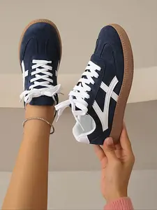 Women's Flat Shoes, Lightweight Comfortable Sports Sneakers, Trendy Walking Sneaker, Outdoor Activities & Casual Wear, Anti-Slip Sole, Cushioned Insole, Board Shoes, Patchwork Design Sneakers, All Seasons Sneakers