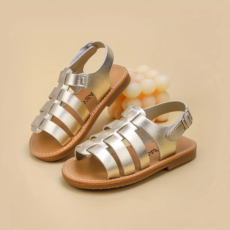 Girls' Trendy Solid Color Open Toe PU Leather Sandals - Breathable, Lightweight, Synthetic Upper, Rubber Sole - Casual Wear - Spring Summer - Perfect Gift for Girls Kids' Footwear