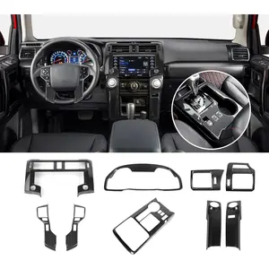 Center Console Interior Carbon Fiber Black Decoration Kit for Toyota 4Runner 2020-2024,9pcs/set(Steering Wheel Panel/Navagition Panel/Dashboard Bezels/4WD Panel/Gear Panel/Side Vent Bezels)