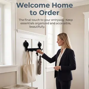 Matte Black 5-Hook Suction Cup Wall Hanger - No-Drill, Damage-Free, Heavy-Duty Rustproof Zinc Coated Removable Hooks for Home Bathroom, Kitchen, Laundry, Ideal for Waterproof Glass Surfaces Hangable