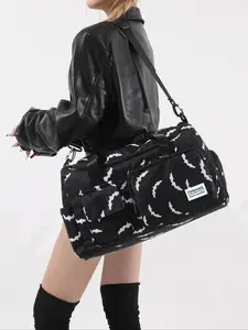 Bat Pattern Large Capacity Travel Duffle Bag, Portable Multi-functional Storage Area Independent Shoe Compartment Duffel Bag, High-quality Dry-wet Sports Swimming Yoga Gym Bag