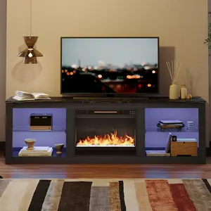 Bestier 70-inch Fireplace TV Stand with RGB Lights, Adjustable Glass Shelves & Remote Control