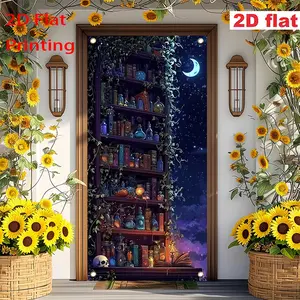 2D Flat Door banner Starry Night Shelves of Magic (2) Home Indoor Outdoor Party Decorations, Door Decoration Decorations, Specially Designed for Home Office Decor, Suitable for Bedroom, Office, Kitchen, Living Room
