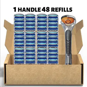 Men's Razor Blade Replacement, 48pcs Razor Blade & 1 Count Handle, Sharp Handheld Razor Blade, Men's Care Product for Daily Use, Head Shaver