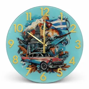 Vintage Glass Wall Clock 18” Cuban Havana Style Home Decor Silent Mechanism Lightweight Easy Hang Perfect Gift For Cuban Culture Lovers
