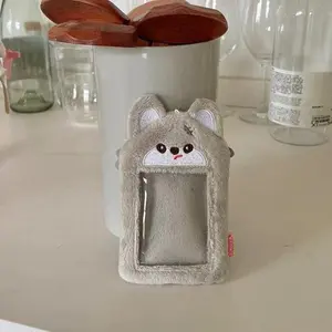 Gray Wolf Plush Furry Animal Photocard Keychain Cute Frame Holder for K-Pop Photocards