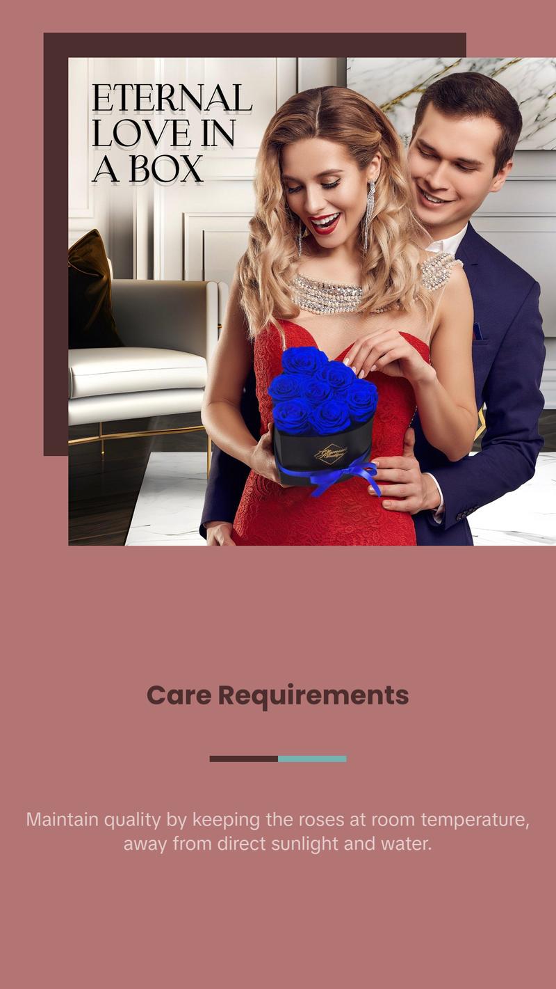 Immortal Love Black Heart | 7 Blue Roses Box Decor Immortal Love Black Heart | 7 Blue Roses Box Decor