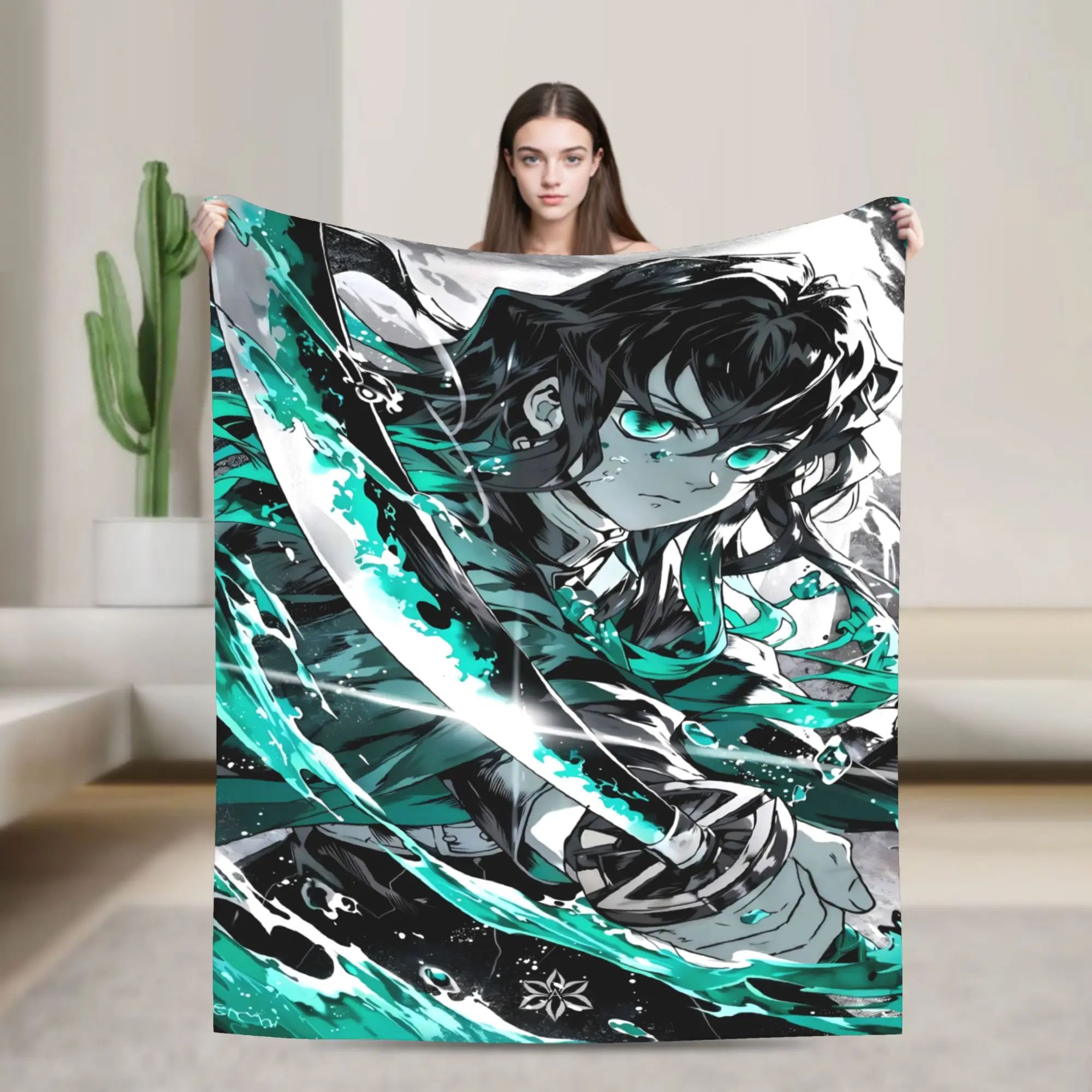Anime Manga Demon Slayer Muichiro Tokito Character Classic Cotton Flannel Throw Blanket - Warm, Durable, Soft Bedding for Home Decor, Hand Wash Only Sofa Blanket