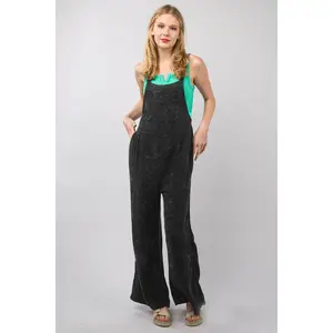 VERY J Texture Washed Wide Leg Overalls