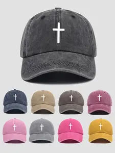 Unisex Cross Printing Washed Baseball Cap, Vintage Adjustable Outdoor Hat, Casual Fitted Design for All Seasons, Perfect Gift for Travel & Beach, Adjustable Snapback Cap