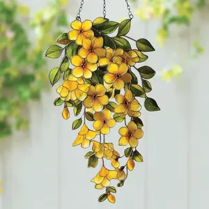 Cascading Yellow Flower Acrylic Suncatcher, Window Hanging with Green Leaves, Sunny Garden Decor for Floral Lovers, Gift For Grandma