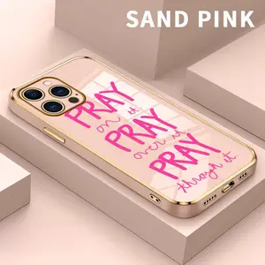 Electroplating Phone Case for iPhone 17 15 Pro Max Air 16 14 Plus 13 12 11 Just Pray Patterned Classic Square Design Non Slip TPU Soft Shell
