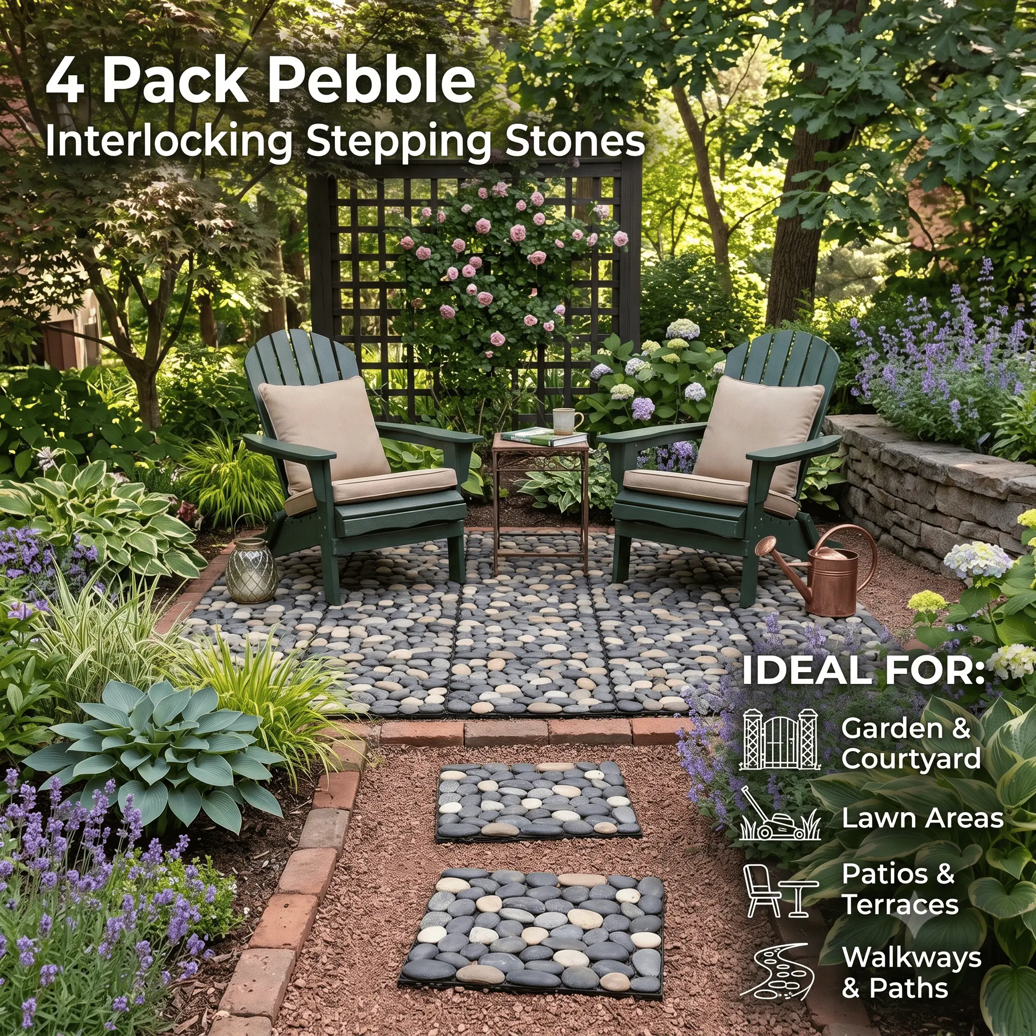 jxgzyy 4-Piece Interlocking Stepping Stones, 11.8" Square Pavers for Garden Landscaping, Outdoor Pebble River Stone Mat for Yd Lawn Patio Walkway