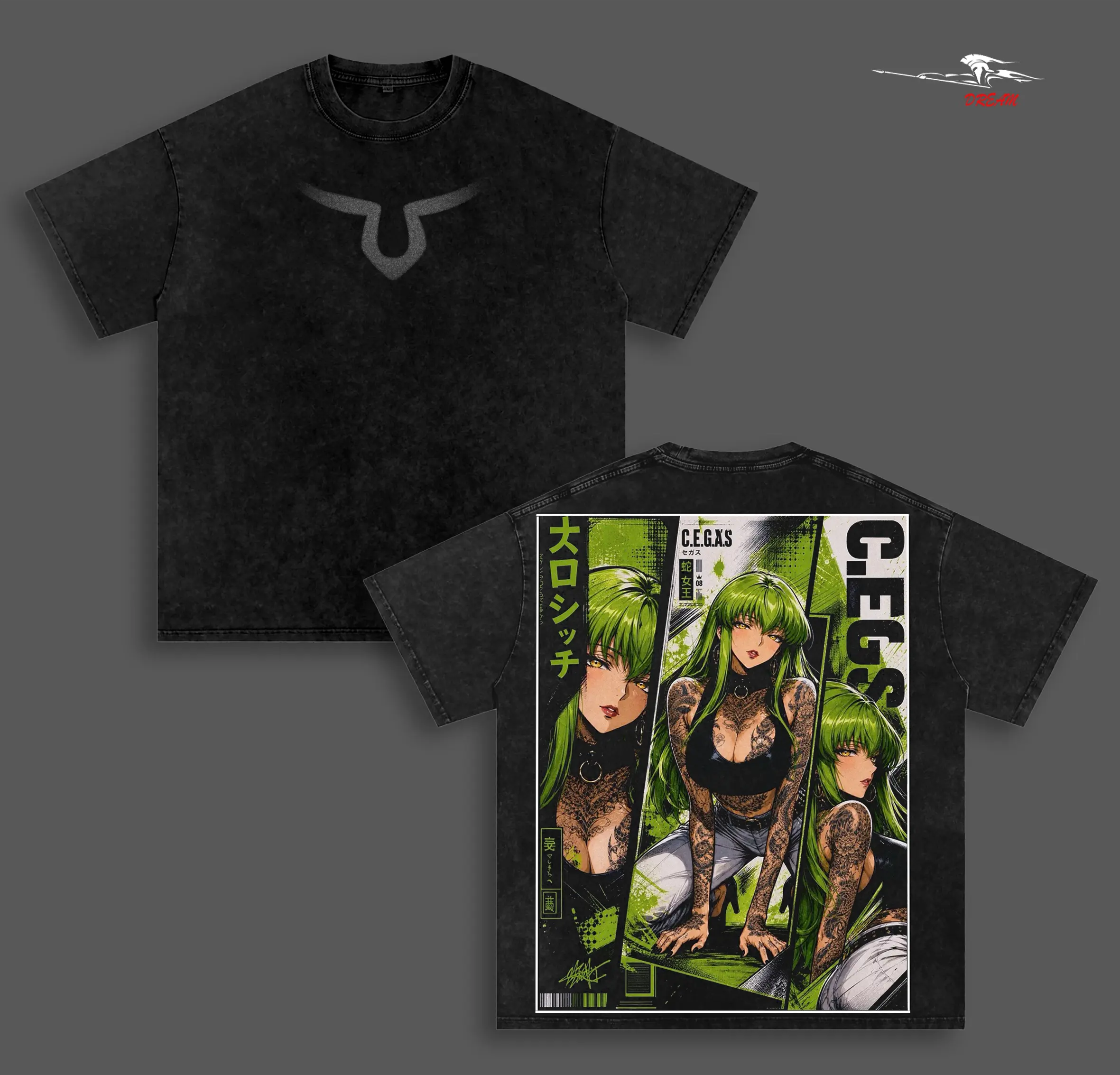 Code Geass The Order of Black Knights Anime Double Printed Vintage Washed Tee Unisex Oversize Heavyweight Cotton T-shirt for Anime Fans and Lovers