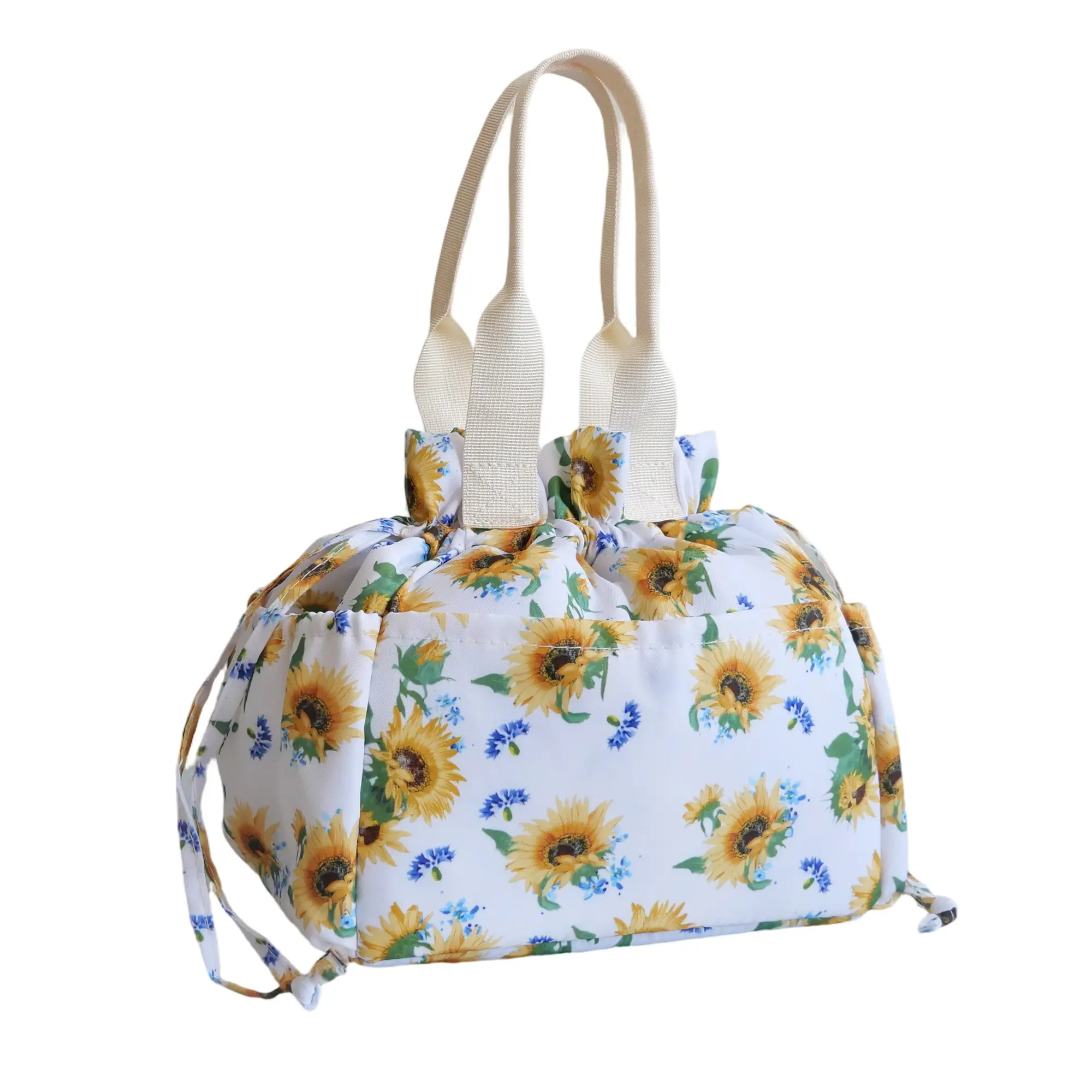 Sunflower Print Insulated Lunch Bag for Women Large Capacity Waterproof Drawstring Picnic Bag Perfect for Work Travel and Daily Use Insulated Cooler Bag durable lunch bag