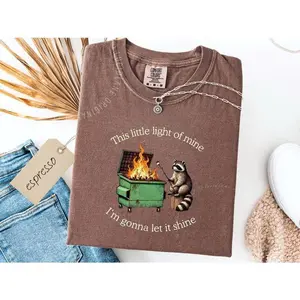 Comfort Colors Funny Raccoon Dumpster Fire T-Shirt, This Little Light of Mine Sarcastic Tee, Racoon Lover Gift, Chaos Aesthetic Graphic T-shirt