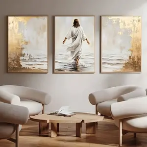 3pcs/set Jesus Christ Walking on Water Christian Wall Decor Jesus Painting Spiritual Decor for Bedroom Living Room Home Decoration