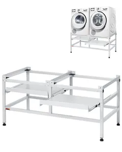 Washing Machine Stand Pedestal 48.5x25 Inch, 590 Lb Capacity, Double Tray Carbon Steel Construction, Heavy-Duty Laundry Appliance Base With Adjustable Feet And Wide Storage Shelf For Front-Load And Top-Load Machines, Easy Assembly