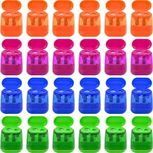 24 count Pencil Sharpener Manual, Assorted Color Small Dual Hole Pencil Sharpeners Bulk with Lid for School Office  (Geometry-24)