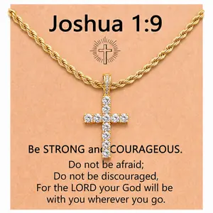 【Father's Day Gift】CZ Cross Pendant Necklace with Bible Verse Card, Christian Faith Jewelry Gift for Mom Daughter Wife