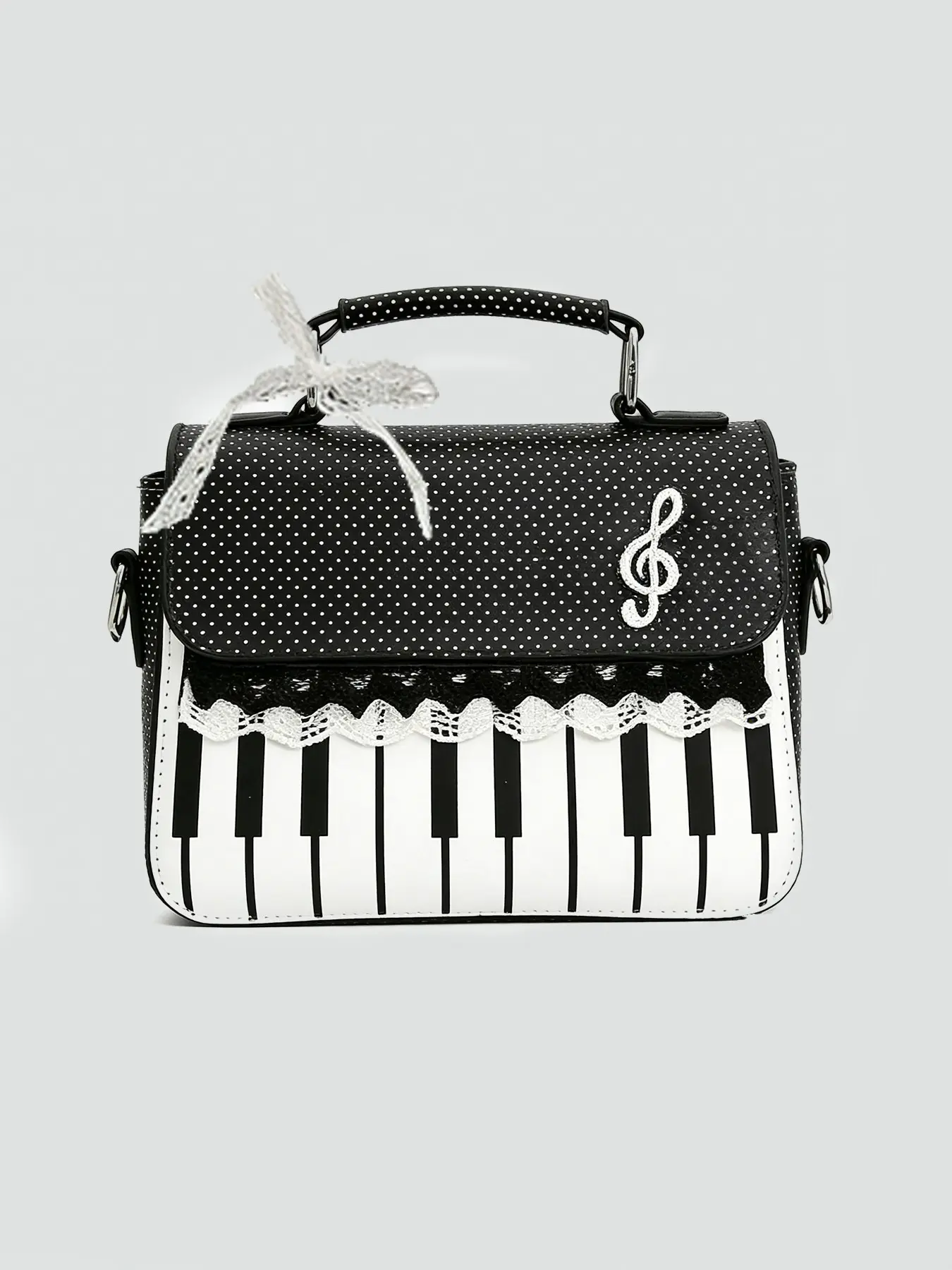 Personalized creative style piano shaped handbag, retro niche design fashionable single shoulder crossbody bag, with lace bow decoration, suitable for activities, shooting, dating, Chic crossbody purse, Fashionable Bags