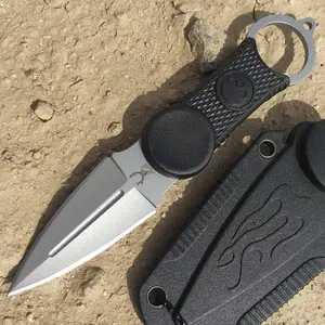 TheBoneEdge 7" Fixed Blade Tactical Survival Neck Knife With Sheath Black Handle