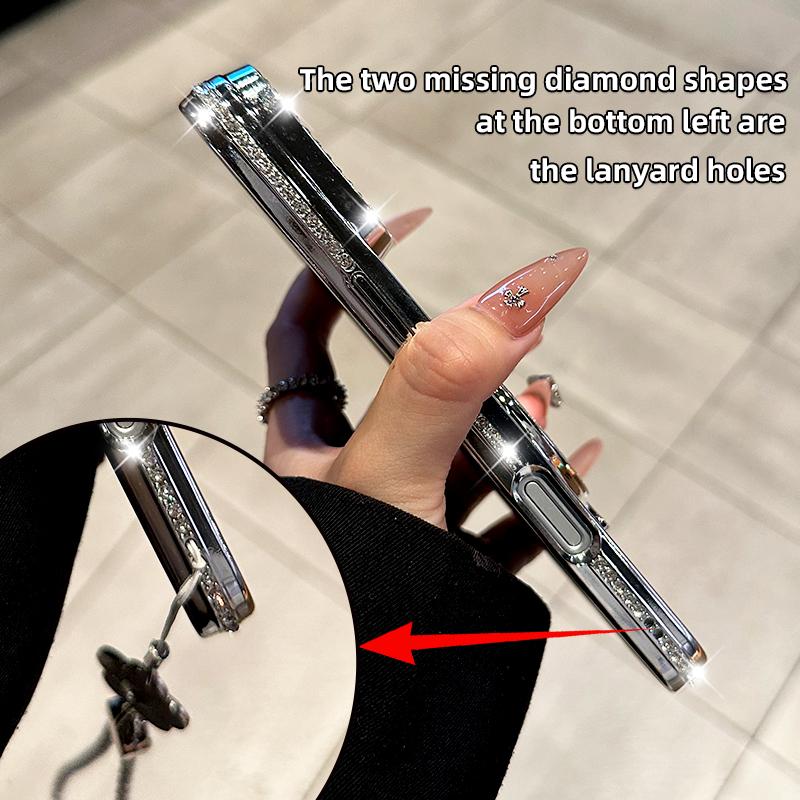 Phone Case with Mirror & Stand for iPhone 12/13/14/15/16/17 Pro Max,17Air,14/15/16 Plus. Features a shiny frame, high-definition transparent material, and full-body drop-resistant design.