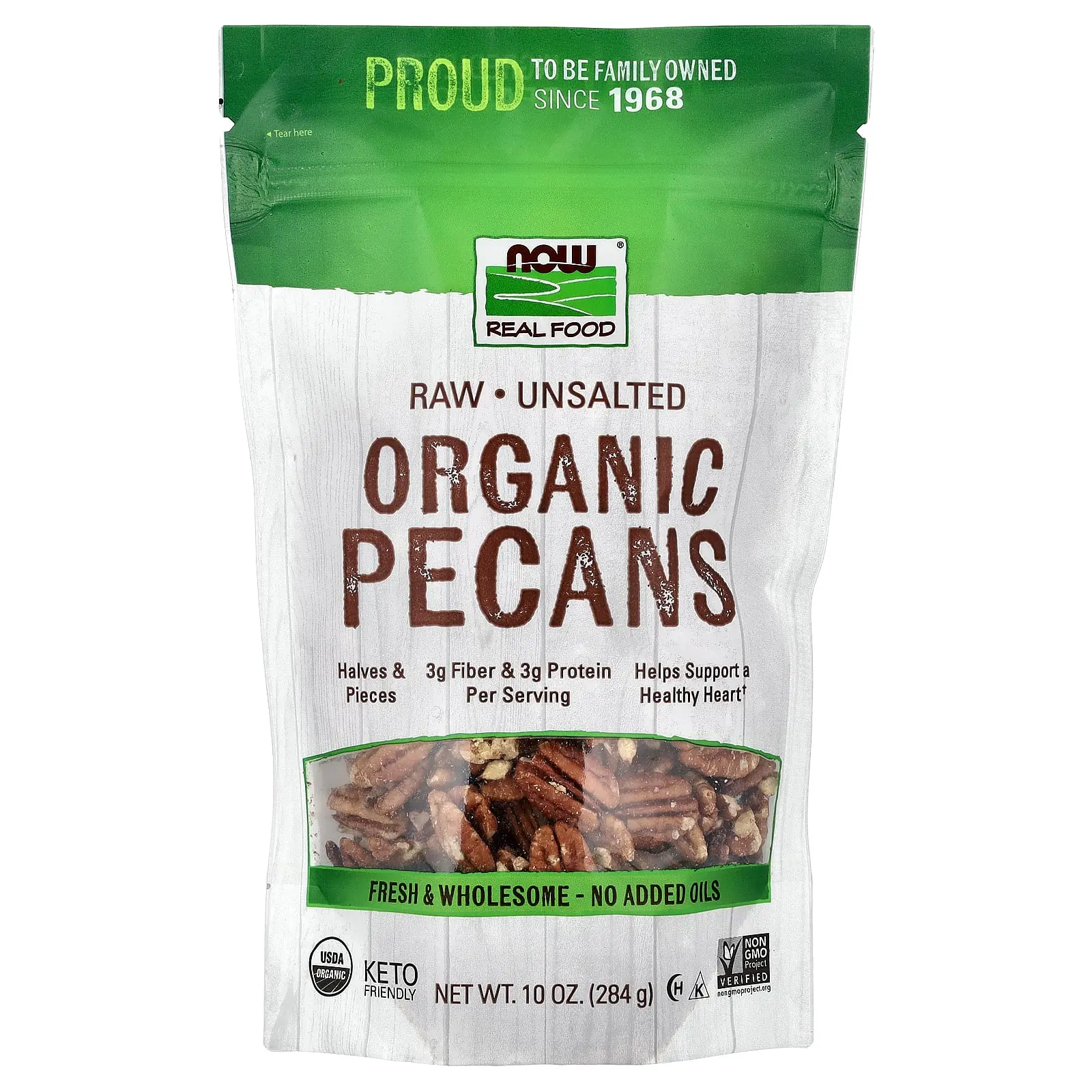 NOW Foods Organic Raw Pecans, Unsalted, 10 oz (284 g)