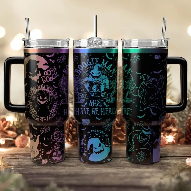 V2 40oz 20oz Tumbler with Handle Straw, Oogie Boogie Man Nightmare Christmas Tumbler, Halloween Engraved Tumbler 40oz, Oogie Boogie Bash, Boogie 3D All Over Print Tumbler