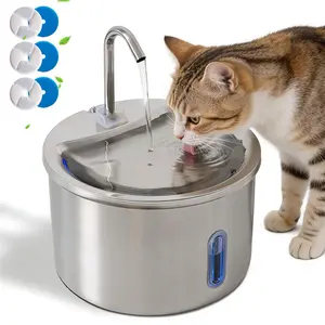 2L Cat Water Fountain with 3/5 Filters, Ultra-Silent Water Pump, Stainless Steel Bowl, Water Level Window, for Cats and Dogs