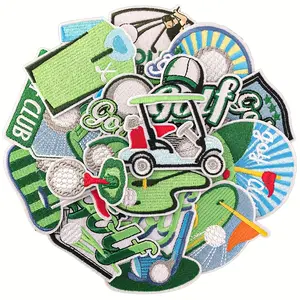 16Pcs Embroidered Golf Iron-On Patches - Decorative Green Grass Appliques for Hats, Clothes, DIY Sewing & Textile Craft Supplies