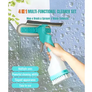 4 in 1 Window Cleaning Kit, Window Vacuum Squeegee Cordless, Window Cleaner Tool with Spray/Brush Cleaner/Wipe Multihead Cleaning Brush for Shower Wall Mirror Glass Car Windshield Countertop cleaning  squeegee