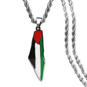 Palestine Map Flag Necklaces For Men Stainless Steel Gold Color Palestinian Ethnic Map Men’s Pendant Chain Necklace Jewelry Gift Mens