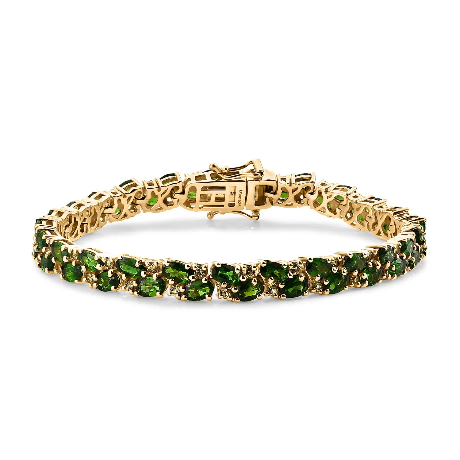 D'Joy Chrome Diopside and Yellow Sapphire 13.10 ctw Bracelet in 18K Vermeil Yellow Gold Over Sterling Silver (7.25 In)