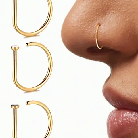 【Black Friday】3/5 Pcs Fake Nose Rings for Women and Girls, Stainless Steel D-Shaped Non-Piercing Nose Rings, Minimalist American Style Hip Hop Street Fashion Accessories
