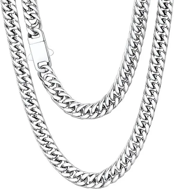 Diamond-Cut 316L Surgical Stainless Steel Men's Cuban Link Chain, 5/7/9/11/13/15MM Sweatproof Non-Tarnish Luxury Necklace with Premium Gift Box (Gift-Ready for Men)