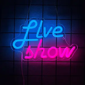 Live Show LED Neon Sign - Blue Pink Dual Color Wall Light for Stream Room, Bar, Live house & Music Studio Decor, USB Powered