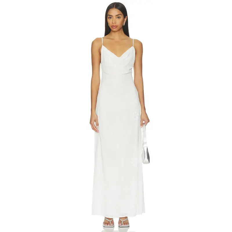 white floral embroidered maxi dress Kaila White Floral Embroidered Maxi Dress, S / White