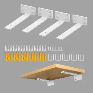 Floating Shelf Brackets White,4 Pcs L Brackets for Shelves,6'' Hidden Invisible Shelf Brackets,1/5" Inch Thick Heavy Duty Metal Wall Shelf Support Corner Brackets for Home and DIY Mounting Shelf