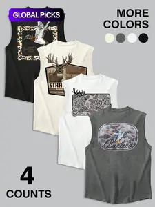 🦌🦆4 Pack Southern Hunting Tank Tops | Deer & Duck Camo Graphic Sleeveless Shirts | Vintage Outdoor Sports Tops Vest