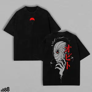 Obito Uchiha Washed T-Shirt, Unisex Oversized 100% Cotton Anime Tee - Casual Short Sleeve Alternative Graphic Top