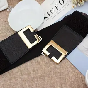 Women Wide Elastic Waist Belt for Dress Plus Size Vintage Stretch Cinch Belt Retro Buckle