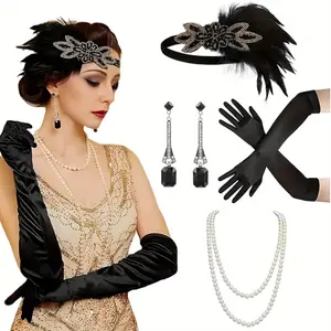 Accessories Set for Women, Flapper Headband Headpiece Roaring 20s Costume Accessories Set, 1920s Great Gatsby Accessories Set for Women
