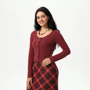 Women's Knit Button-Front Cardigan - Wild Fable Dark Red L