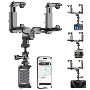 2 in 1 Rear View Mirror Phone Holder Mount for Car, 1/4" Standard Threaded Interface for Vlogging Action Camera Dash Cam, Adjustable Rotatable Car Phone GPS Mount Rearview Mirror Bracket Clip Clamp for iPhone Samsung LG All 4.7-7inch Cell Phones Universal