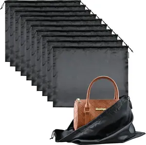 10 Pack Dust Bags for Purses and Handbags, Silk Dust Cover Storage Bag with Drawstring Travel Storage Pouch for Handbag Purse Shoes Boots (Black, 23.6  19.6 in)