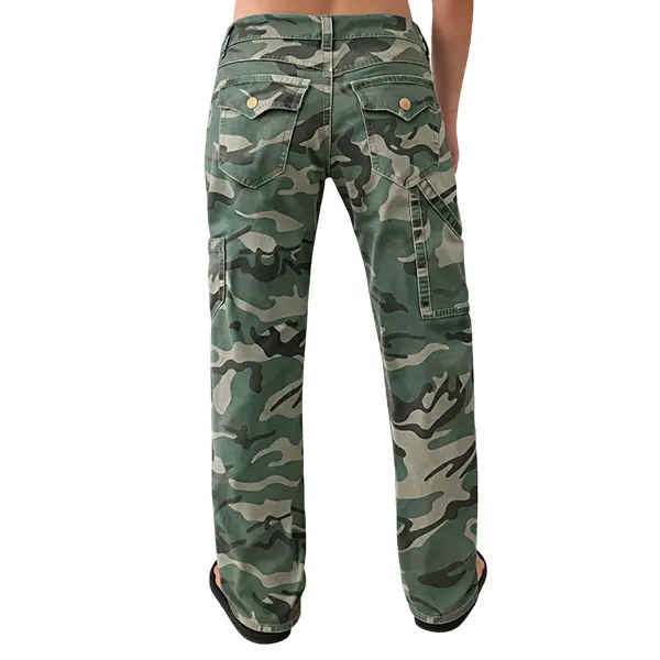 Flamingals Stretchy Camo Print Mid Rise Straight Leg Pants