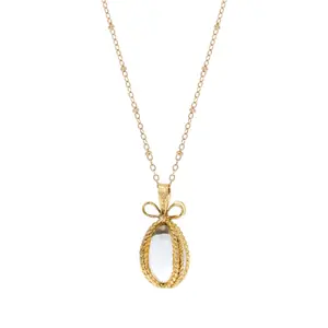1928 Jewelry Glass Egg Pendant Necklace 24"