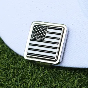 Silver & Black, USA Flag Golf Ball Marker & Hat Clip Bottle Opener