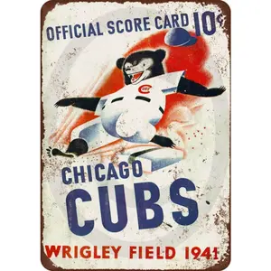 Vintage Aluminum Sign Reproduction 8x12 Inches Chicago Cubs Historical Memorabilia 1941 Scoreboard Decorative Sports Wall Art